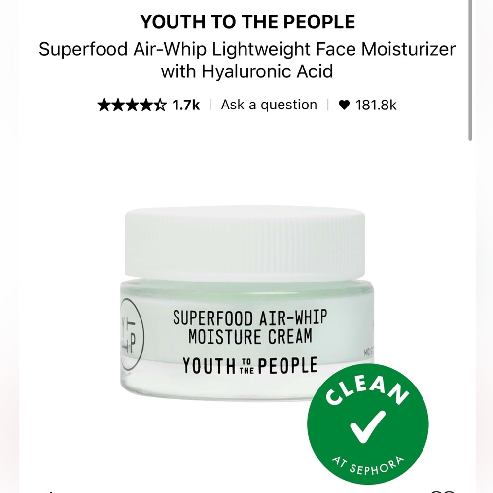Youth to the People Superfood Lightweight Moisturizer w/ Hyaluronic Acid